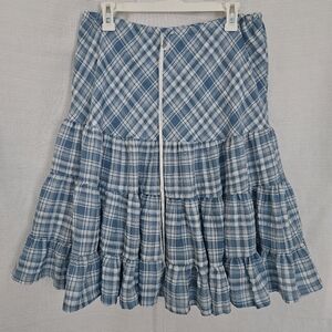 Free People Plaid Skirt Tiered Ruffle Hem